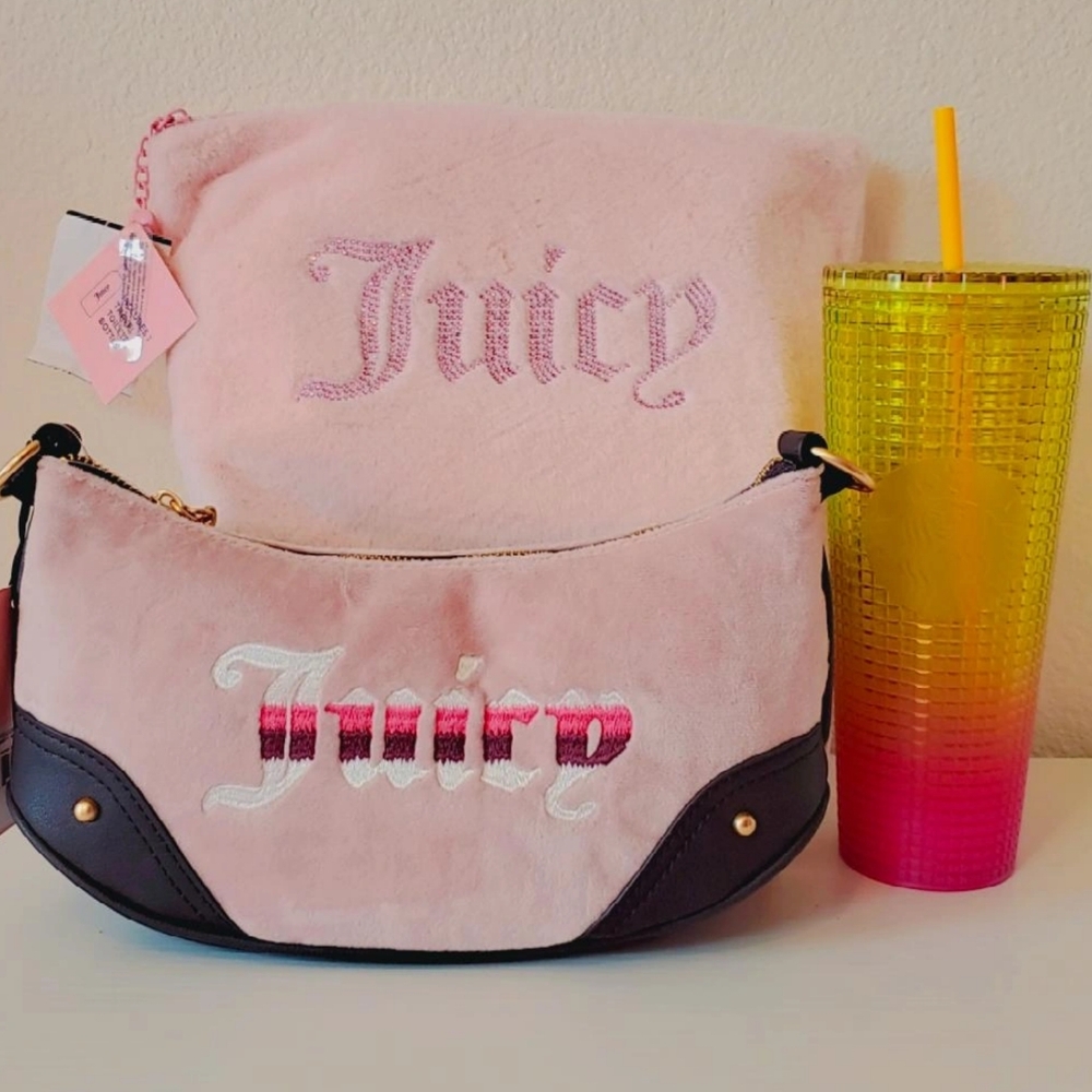 Juicy Couture Pink and Black Handbag with Tumbler